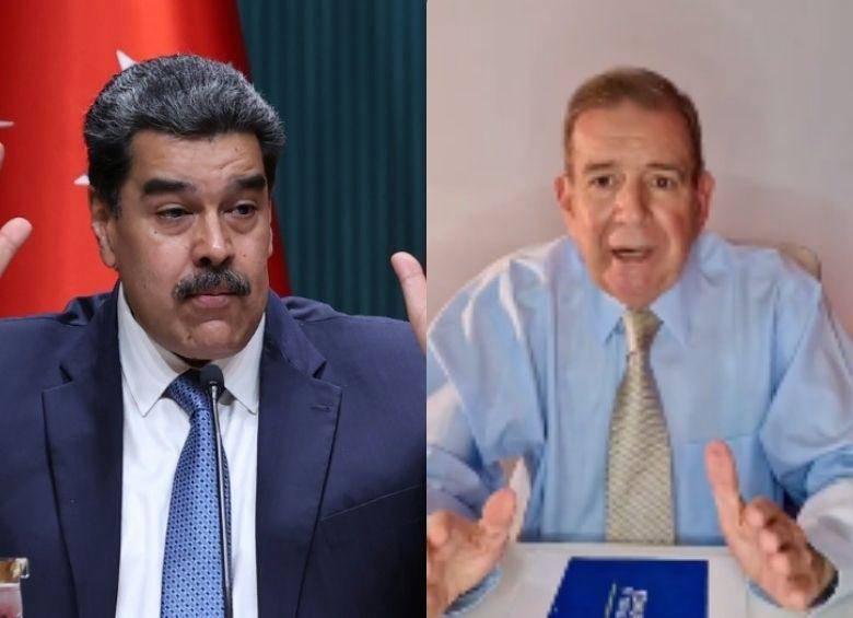 Nicolás Maduro, presidente reelecto de Venezuela, y Edmundo González, candidato opositor en las elecciones. FOTO: AFP