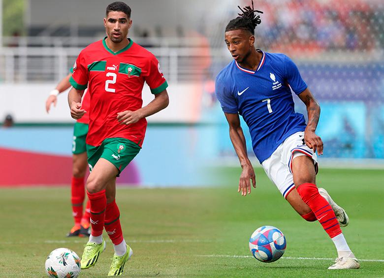 Achraf Hakimi, de 27 años, se formó en la cantera del Real Madrid. Es una de las figuras actuales del PSG y de la Selección de Marruecos. Y Michael Olise, de 24, se inició en Inglaterra; busca brillar con Francia. FOTO GETTY