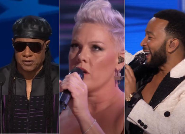 Stevie Wonder, John Legend y Pink cantaron en la Convención Nacional Demócrata en apoyo a Kamala Harris. FOTO: Capturas de video