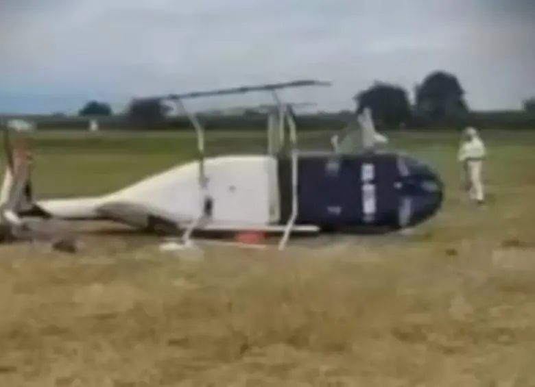 El helicóptero sufrió un incidente este lunes 1 de septiembre en horas de la mañana en el aeropuerto de Palmira, Valle del Cauca. FOTO: REDES SOCIALES