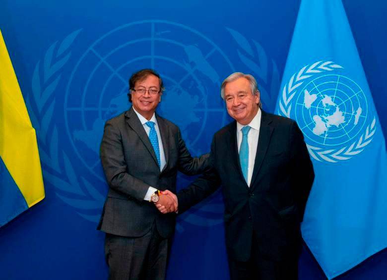 Petro comenzó su agenda en Nueva York reuniéndose con el secretario general de la ONU, Antonio Guterres. FOTO: CORTESÍA