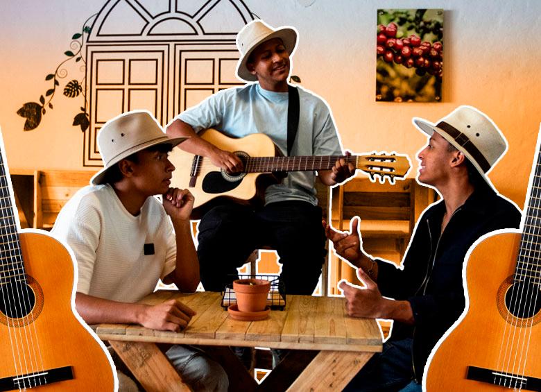 De Izquierda a derecha: Amenaza (Samuel), La Fiera (Bryand Samid) y Pulgarcito (Emmanuel León Gómez), la nueva generación de los trovadores paisas. Foto: Julio Herrera. Diseño: Juan Camilo Ospina.