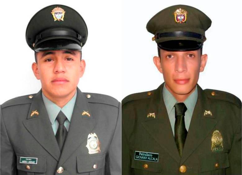 Los patrulleros Andrés Camilo Andrade y Geovanny Alcalá fueron las víctimas del atentado. FOTO CORTESÍA
