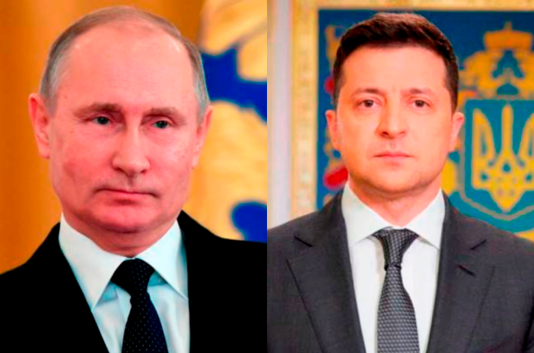 Los presidentes de Ucrania, Volodimir Zelenski, y de Rusia, Vladimir Putin, han hablado de intentar una posible negociación, pero no tienen ni un solo punto en el que coincidan. FOTOS: Getty