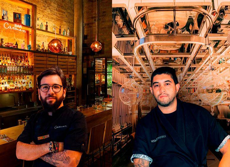 Maycoll Tobón, de Carmen (izquierda) y Juan David Zapata, de Mamba Negra (derecha), y los dos bares de Medellín que entraron este año al top 50 de The World’s 50 Best Bars. FOTOS: tomadas de Instagram de Mamba Negra y Carmen y Cortesías
