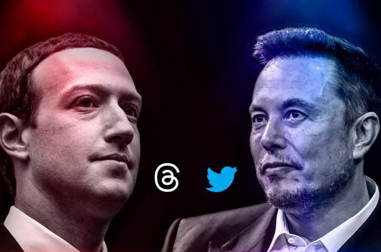 A la izquierda, Mark Zuckerberg, cabeza de Threads, y Elon Musk, dueño de Twitter, a la derecha. FOTO: AFP y Getty