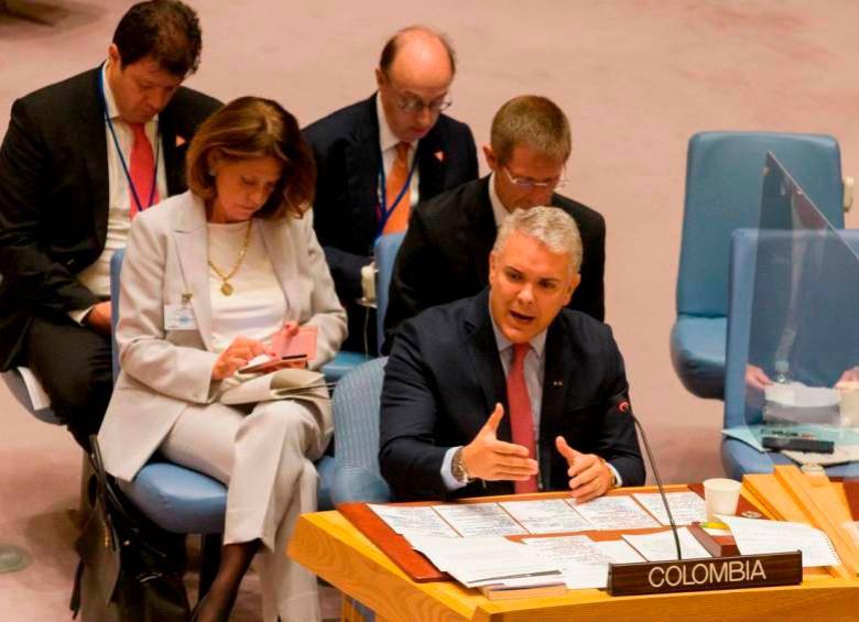 La semana pasada, Duque estuvo exponiendo los avances del Acuerdo de Paz ante el Consejo de Seguridad de la ONU. Foto: Twitter Presidencia