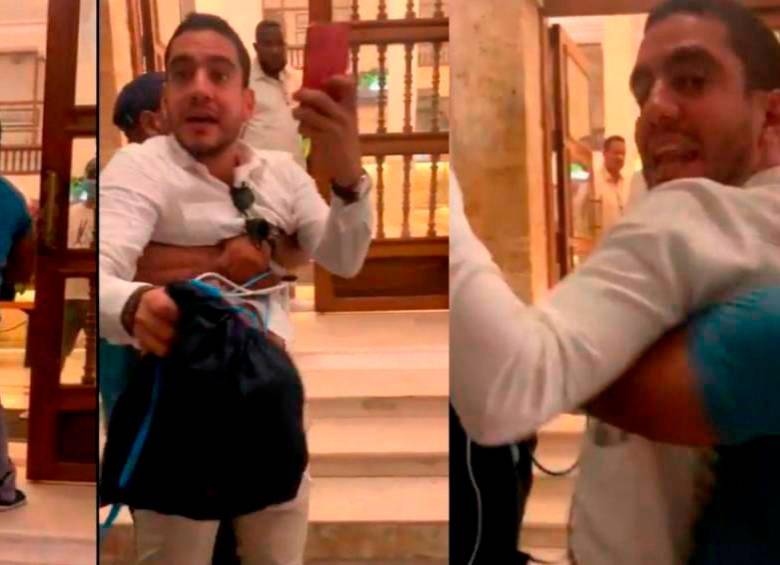 Flórez insultó a tres patrulleros de la Policía a las afueras de un hotel en Cartagena. FOTO: Tomada de redes sociales