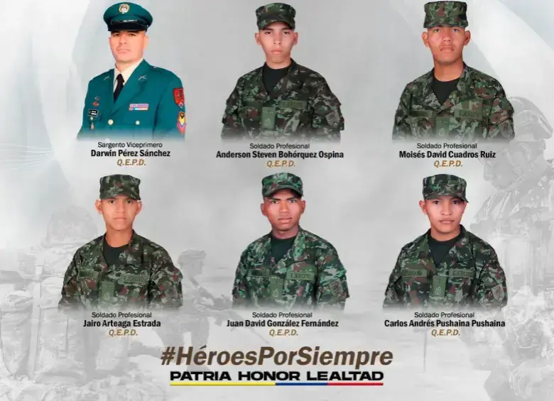 Ellos eran los seis militares muertos en el ataque de las disidencias de las Farc en Guaviare. Foto: cortesía