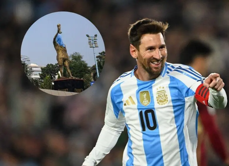 India presentó una estatua de 21 metros dedicada a Lionel Messi. FOTO: AFP