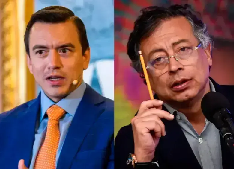 La intervención de la Comunidad Andina busca restablecer las condiciones de libre comercio dentro de la región y evitar un mayor deterioro de las relaciones comerciales. En la foto, el presidente de Ecuador, Daniel Noboa; y el presidente de Colombia, Gustavo Petro. Foto: Getty y Colprensa