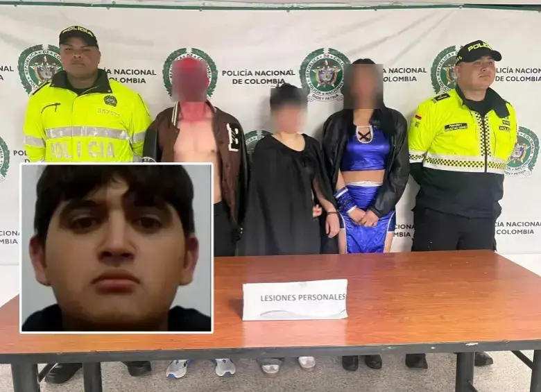 El estudiante Jaime Esteban Moreno y los tres capturados presuntamente implicados en la golpza que le causó la muerte. Fotos: cortesía-Policía