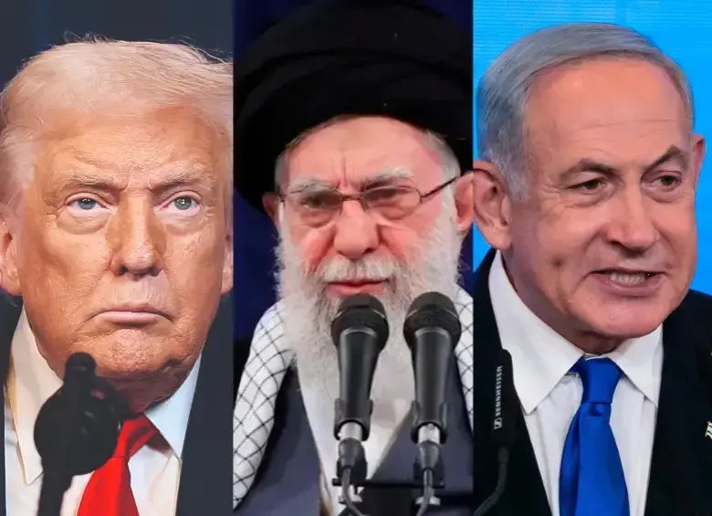 Estados Unidos instó a sus ciudadanos a abandonar el Medio Oriente ante la escalada de violencia con Irán. (De izquierda a derecha) el presidente estadounidense Donald Trump, el líder supremo iraní Alí Jameneí y el primer ministro israelí Benjamín Netanyahu. FOTO: AFP