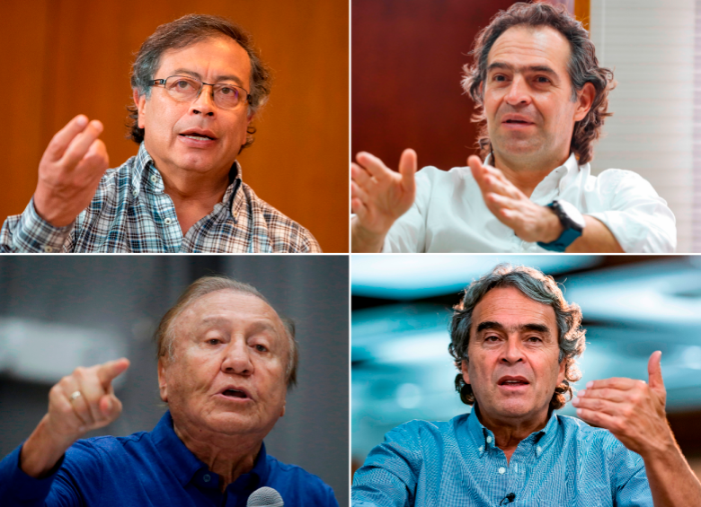 Gustavo Petro, Federico Gutiérrez, Rodolfo Hernández y Sergio Fajardo han sobresalido en las más recientes encuestas de intención de voto. FOTO: ARCHIVO