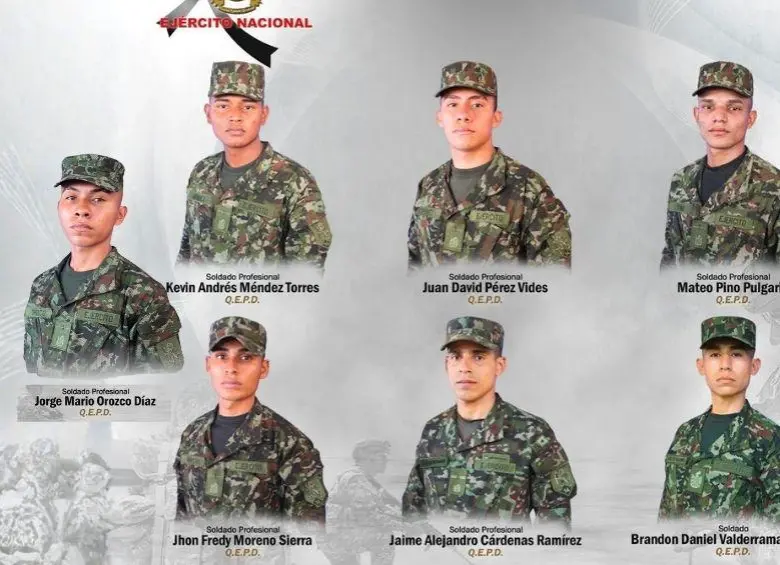 Los siete soldados muertos por ataque con drones del ELN. FOTO: EJÉRCITO