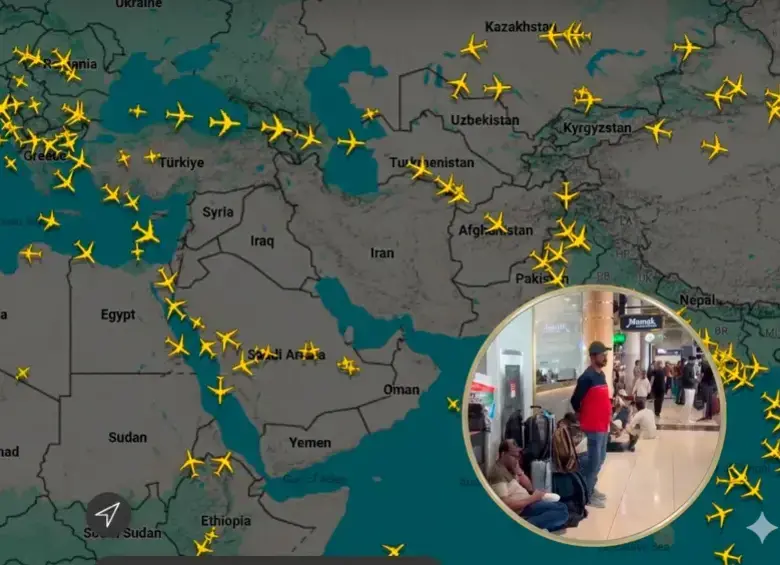 Guerra en Medio Oriente deja a miles de turistas en el limbo. Foto: redes sociales (X) y pantallazo de flightradar24.