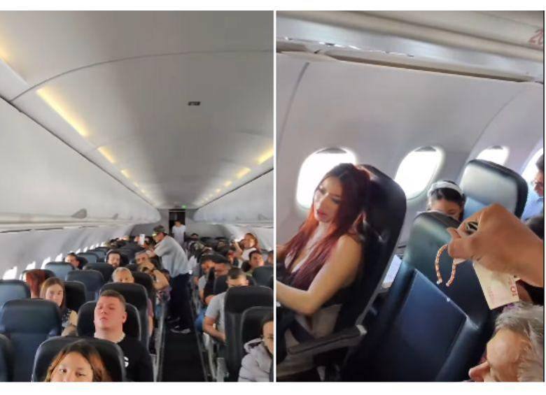 El creador de contenido se grabó recorriendo todo el pasillo del avión vendiendo manillas. FOTO: CAPTURA DE VIDEO