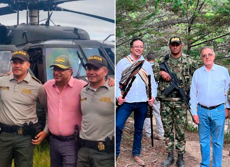 1. La foto de Petro con varios policías en La Macarena, Meta, fue divulgada en julio y dejó en evidencia que la visita no fue en agosto. 2. Petro e Iván Velásquez, su designado ministro de Defensa, fueron a la Sierra Nevada de Santa Marta este jueves. FOTOS CORTESÍA