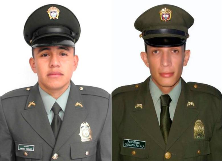 Los patrulleros Andrés Camilo Andrade y Geovanny Alcalá, víctimas del ataque en San Félix. FOTOS: CORTESÍA