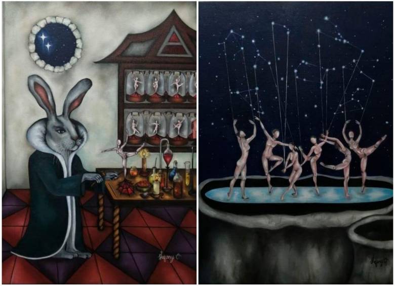 Pinturas <i>El conejo en la luna </i>y <i>La prueba, </i>creadas por stefany. FOTOS Cortesía