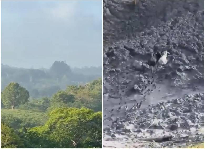 Aspecto de la actividad en el volcán de lodo presentada este martes en San Pedro de Urabá. FOTOS: Cortesía