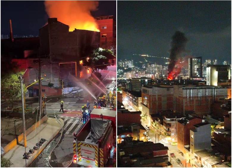 El incendio se desató en una fábrica de juegos infantiles ubicada en la zona céntrica de Itagüí. FOTOS: Cortesía Denuncias Antioquia