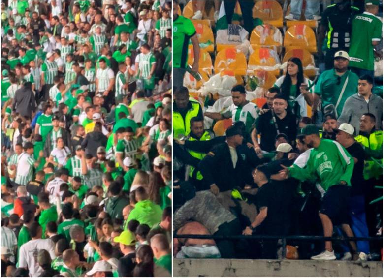 En la tribuna Occidental del Atanasio Girardot también se presentaron pelas entre hinchas de Atlético Nacional tras la derrota ante junior. 
