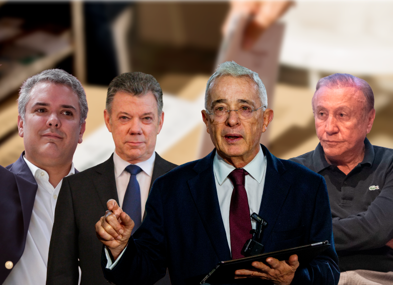 Iván Duque, Juan Manuel Santos, Álvaro Uribe y Rodolfo Hernández, algunos de los candidatos que se han impuesto en las elecciones presidenciales en Antioquia durante las últimas décadas. FOTO: El Colombiano