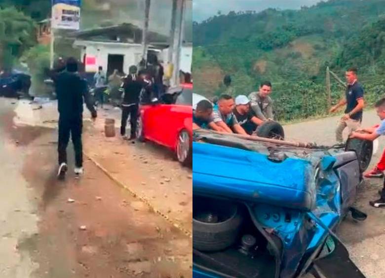 Una persona murió y diez más resultaron heridas por accidente automovilístico durante carrera en el Quindío. Foto: Pantallazos tomados de video publicado en cuenta de X @ultimahoraenx.