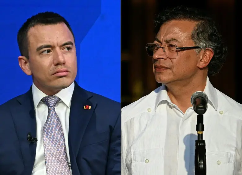 El presidente de Ecuador, Daniel Noboa, y el mandatario colombiano, Gustavo Petro. Foto: AFP. 