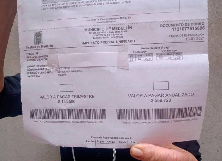 La factura trae los dos valores a pagar: el menor es el del trimestre y el mayor valor es el anualizado. FOTO ILUSTRATIVA