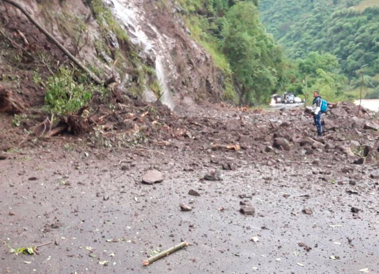 Sobre la vía Santa Fe de Antioquia-Bolombolo cayeron rocas. Foto: Devimar