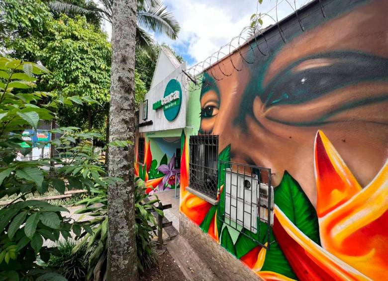 El mural del Mascerca El Poblado combina miradas humanas y elementos naturales para resaltar la conexión entre la comunidad y su entorno. FOTO cortesía Alcaldía de Medellín