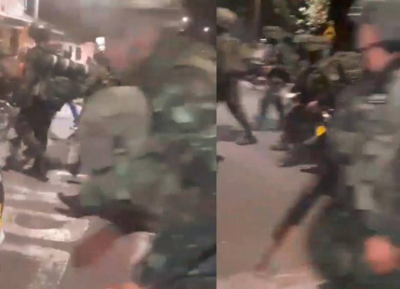 Soldados de la Tercera División del Ejército Nacional fueron atacados por ciudadanos en el municipio de Caloto, Cauca. Varios resultaron heridos. Foto: Pantallazos de video compartido en cuenta de X @ovidiohoyos1. 