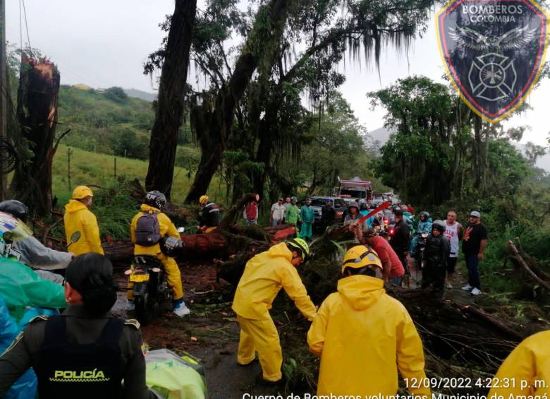 Este fue uno de los deslizamientos atendidos por personal del Cuerpo de Bomberos de Amagá. FOTO: CORTESÍA