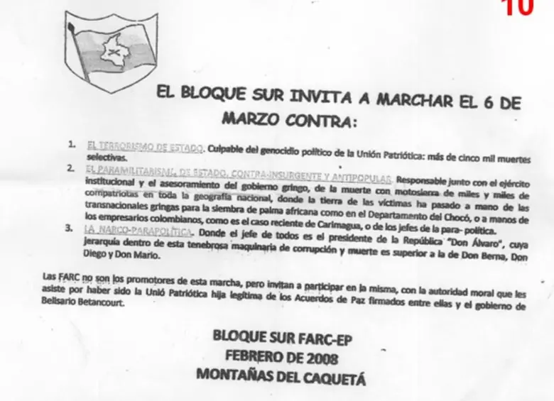 Panfleto de las Farc en el que se “adueñaron” de las marchas. CRÉDITO: LA SILLA VACÍA.