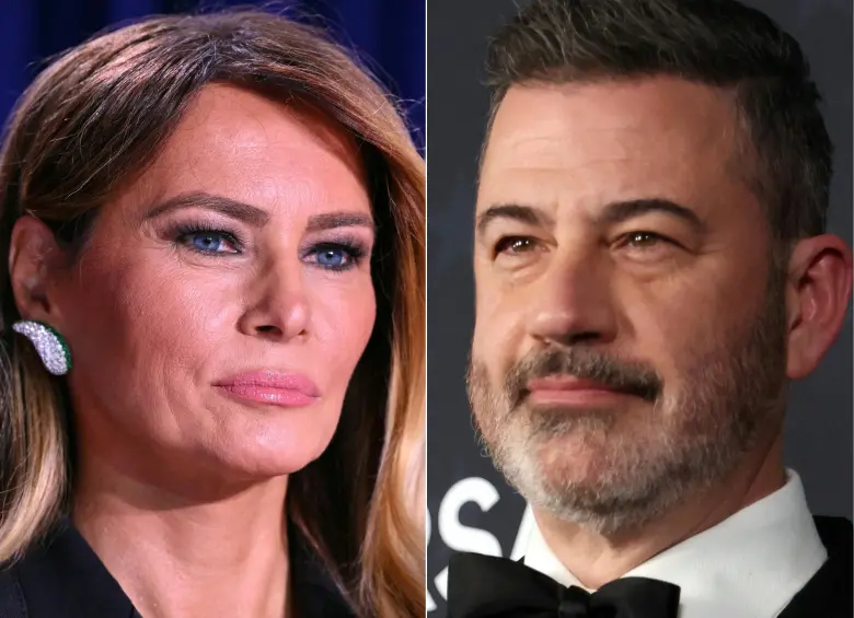 La primera dama de los Estados Unidos, Melania Trump, arremetió contra el comediante Jimmy Kimmel por un chiste en el que la comparaba con una “viuda a la espera”, una burla que cobró una resonancia inquietante tras un tiroteo ocurrido en una cena a la que asistió Donald Trump. A pesar de que Kimmel hizo el comentario en un monólogo hace días, comentaristas de derecha que apoyan a Trump lo han rescatado para exigir el despido del presentador del programa de entrevistas. Foto: AFP