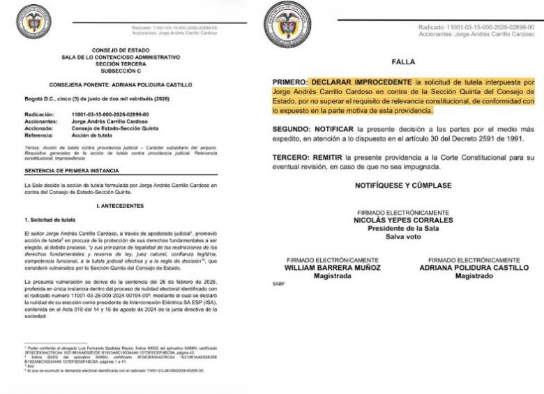 La tutela no superó el requisito de relevancia constitucional exigido para su estudio de fondo por vía judicial. FOTO: Tomado de X: @alejodebedout