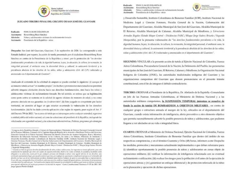 La medida fue adoptada el 3 de septiembre de 2026 y aplica de forma temporal en el departamento. FOTO: Juzgado Tercero Penal del Circuito de San José del Guaviare