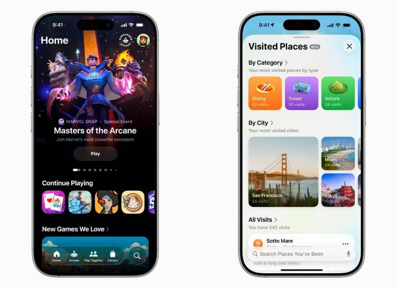iOS 26 incorpora una nueva app llamada Apple Games, pensada como centro de entretenimiento para jugadores, y mejora Mapas con funciones como “Lugares Visitados” y rutas personalizadas protegidas con cifrado. FOTO cortesía