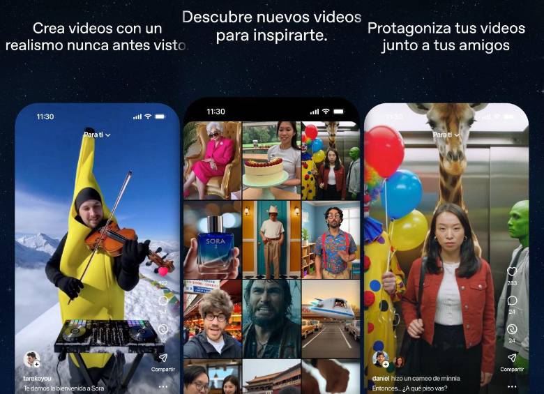 Sora permite generar y remixar videos a partir de texto, incorporando marcas de agua visibles e invisibles que certifican su origen en inteligencia artificial. FOTO cortesía