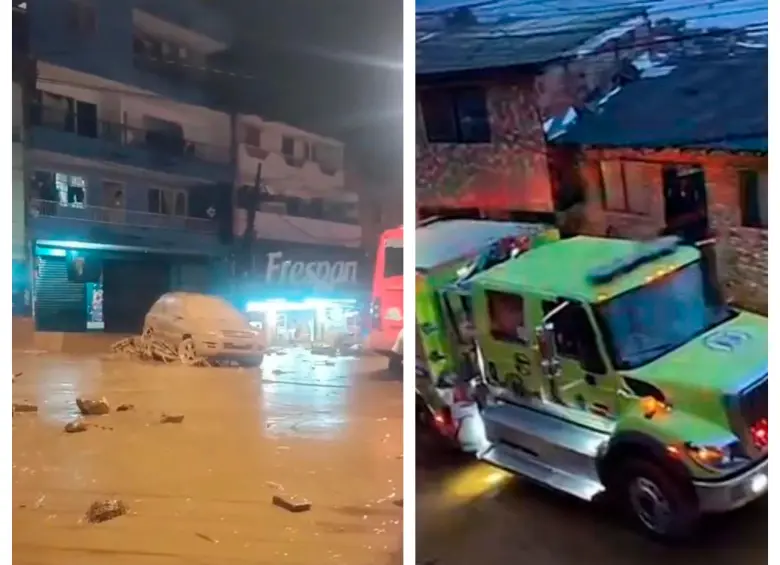 La avenida torrencial habría inundado una vía importante del nororiente de Medellín, causando daños que aún se evalúan. FOTOS: DAGRD