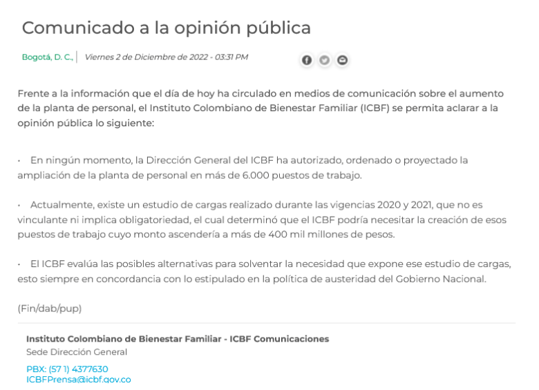 ICBF responde a denuncia de EL COLOMBIANO: dice que el crecimiento de su planta aún está en análisis