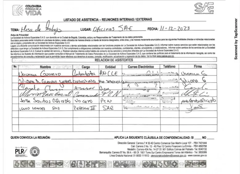 La reunión titulada “mesa de trabajo”.