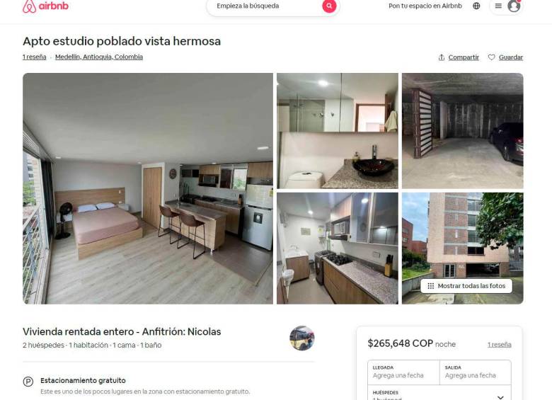 Promoción de apartamento en Airbnb. FOTO: Captura