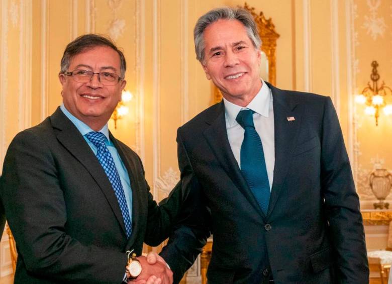 El presidente de Colombia, Gustavo Petro, recibió al secretario de Estado de Estados Unidos, Anthony Blinken, en la Casa de Nariño. FOTO: Cortesía Presidencia