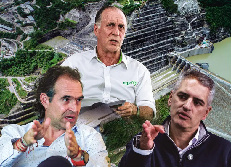 El alcalde de Medellín, Federico Gutiérrez; el gobernador de Antioquia, Andrés Rendón; y el gerente de EPM, John Maya. Foto: Andrés Camilo Suárez Echeverry.