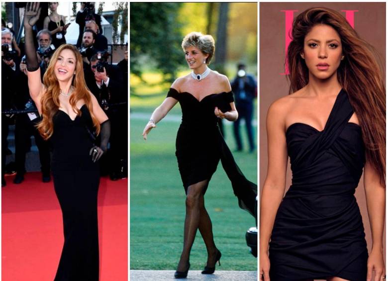 Diana de Gales usó el vestido de la venganza en 1994, Shakira en 2022. Ambas mujeres lo utilizaron después de sufrir la separación con sus parejas, en medio de fuertes rumores de infidelidad. FOTOS Instagram de Shakira, archivo de la princesa Diana y portada de ELLE