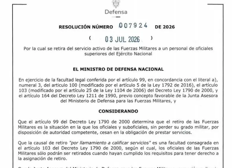 Una de las resoluciones ministeriales para retirar oficiales. 