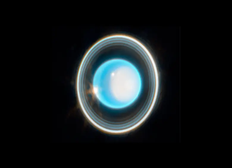 Esta imagen ampliada de Urano, capturada por la cámara de infrarrojo cercano del telescopio espacial James Webb de la NASA el 6 de febrero de 2023, revela vistas impresionantes de los anillos de Urano. FOTO cortesía Nasa, Esa, CSA y STScI